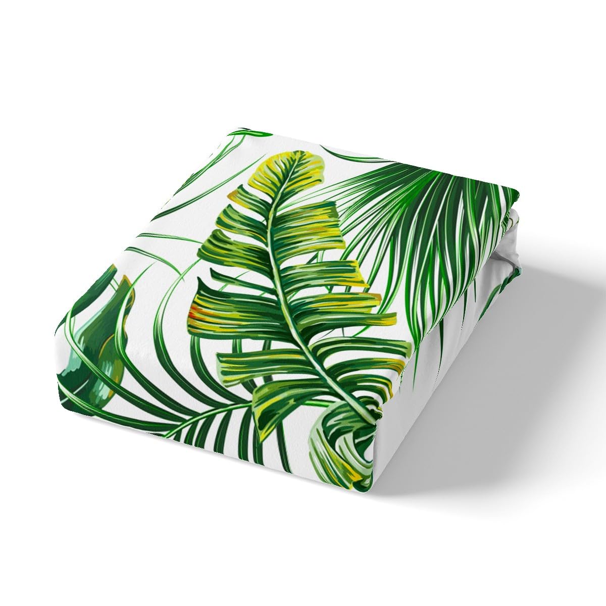 Erosebridal Palm Leaves Comforter Cover Monstera Banana Leaves Duvet Cover Hawaiian Tropical Leaf Bedding Set Green Branches Quilt Cover for Men Women, White 3 Pcs Queen Size