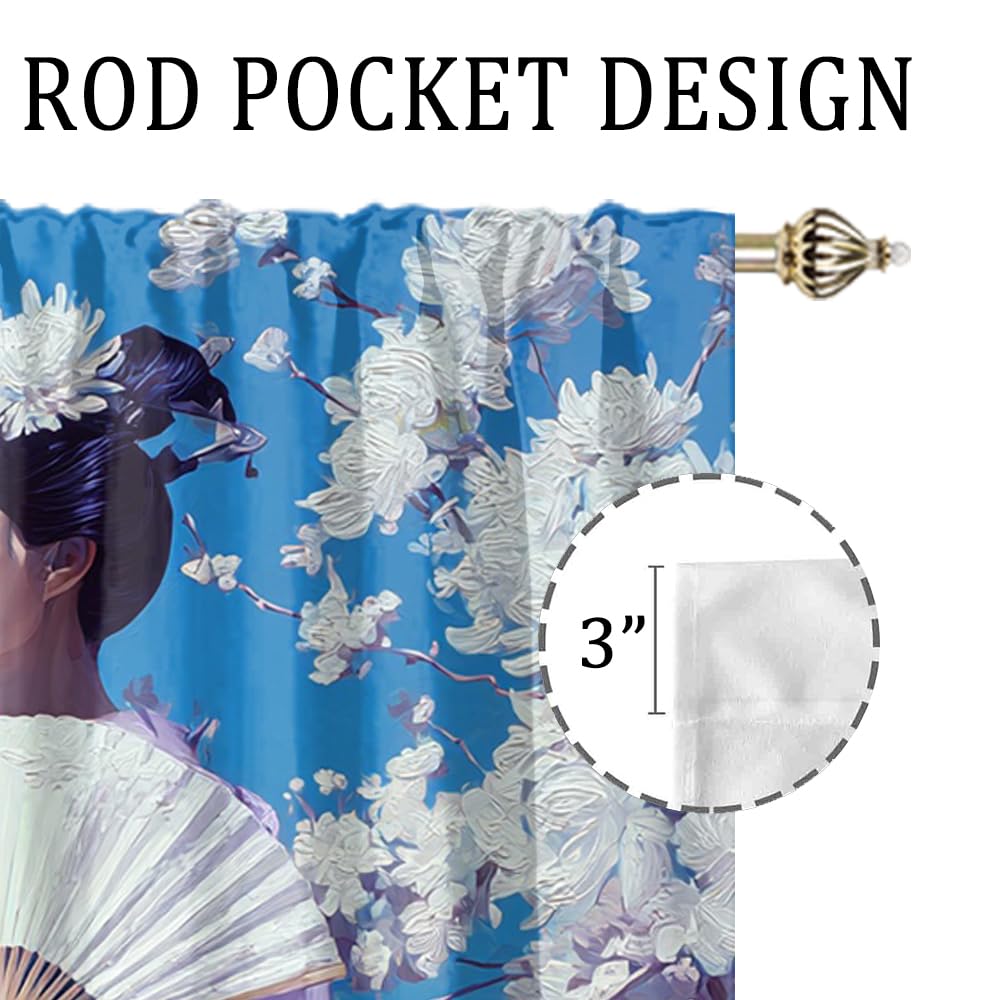 XSUPFLYM Elegant Retro Japanese Geisha Blackout Curtain Beautiful Modern Spring Plant Cherry Blossom Tree Asian Girl Pattern Thermal Insulated Curtain for Bedroom 2 Panels Each 21" W x 45" L