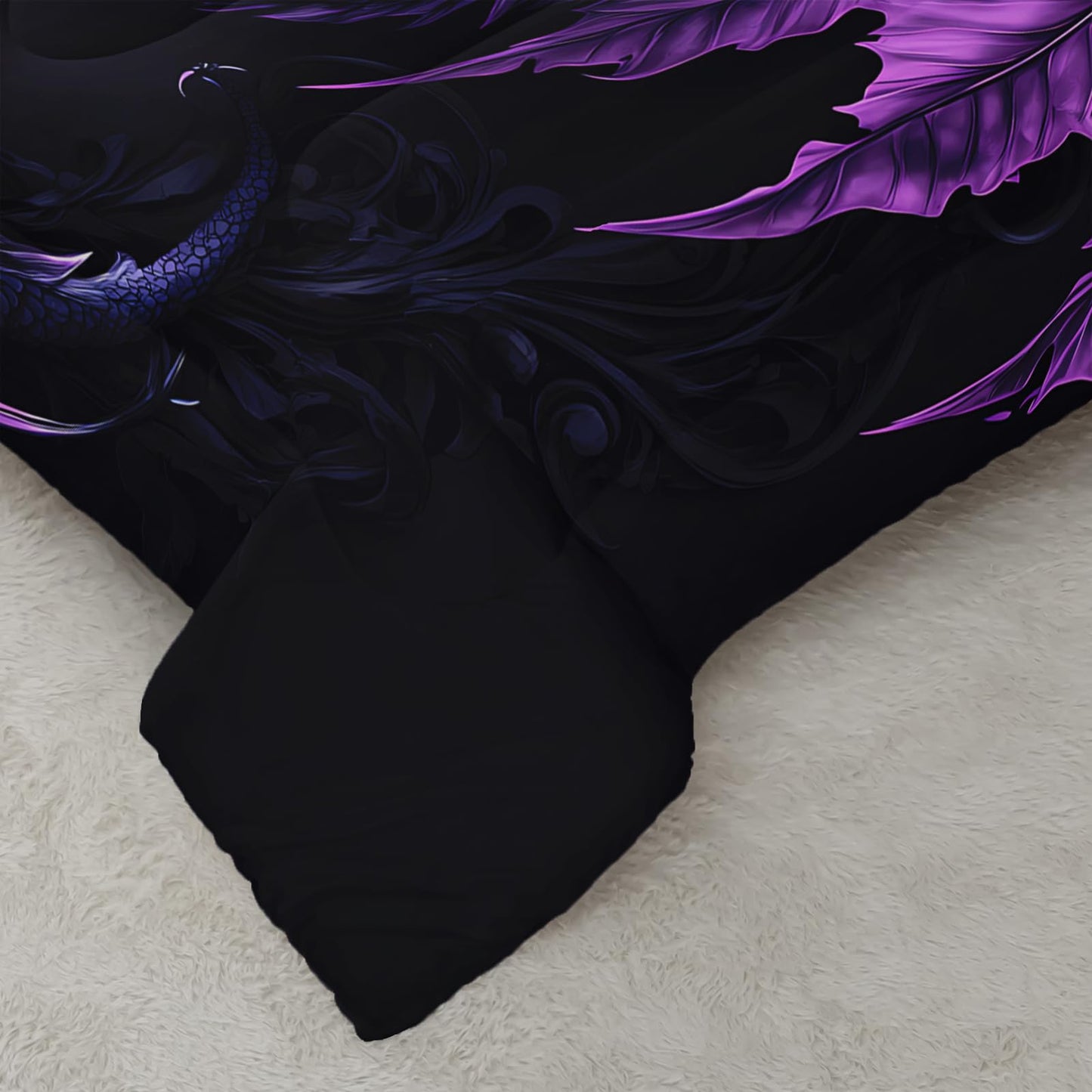 XYNHML Western Dark Purple Fantasy Dragon Comforter 3Pcs Twin Wild Animal Dragon Floral Bedding Set for Kid Teen Girl Boy Teen Adult Mysterious Pattern Quilt Bed Decor with 1 Comforter+2 Pillowcases