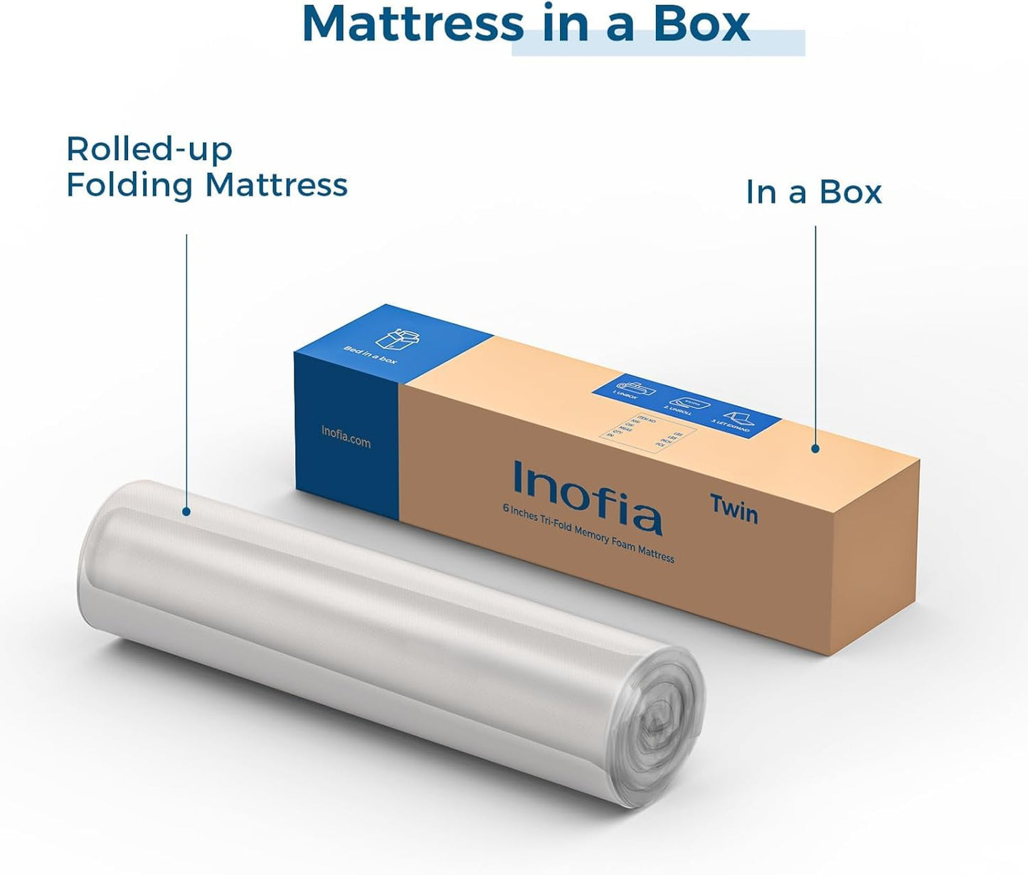 Inofia 6 Inch Tri Folding Mattress, Trifold Memory Foam Single Mattress with Ultra Soft Breathable Removable Cover, Foldable & Portable Single Size Bed (75" x 25" x 6")