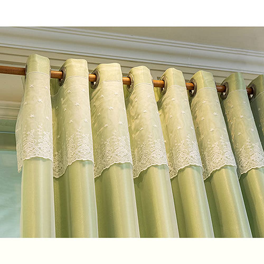Amidoudou 1 Pair European 3D Flower Luxury Embroidered Curtains Double Layer Curtains with Valance for Living Room Bedroom (Green,52x96 Inch)