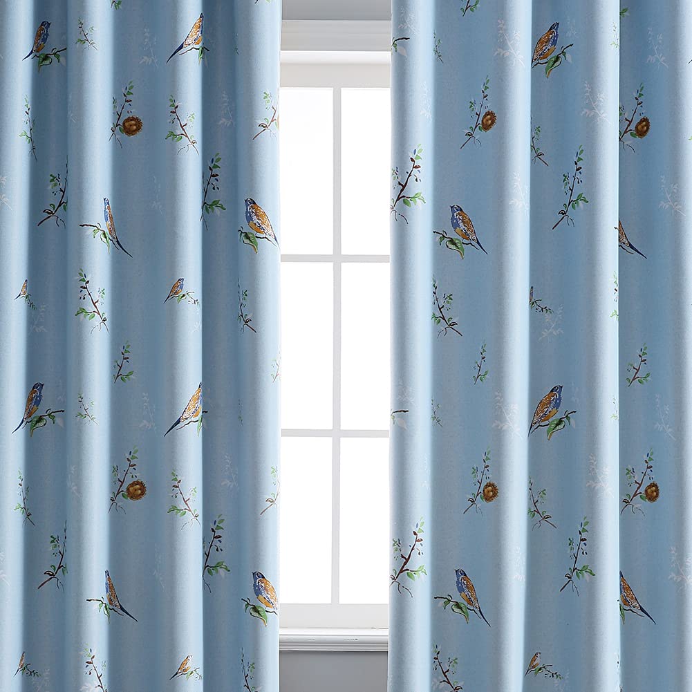 SUOUO Double Sided Patterned Birds Blackout Curtains 84 Inch 2 Panels Rustic Farmhouse Vintage Country Window Drapes for Bedroom Living Room Blue and Khaki