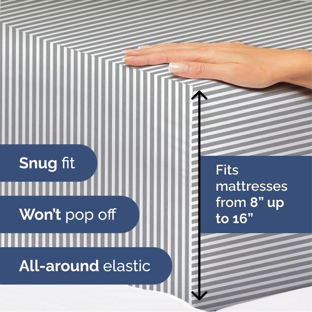 Queen Size 4 Piece Sheet Set - Ultra Soft & Cooling Bed Sheets - Fits 8 Inch to 16 inch Mattress - Wrinkle & Fade Resistant with Deep Pockets - Breathable, Comfy Hotel Luxury Bedding - Grey Stripes