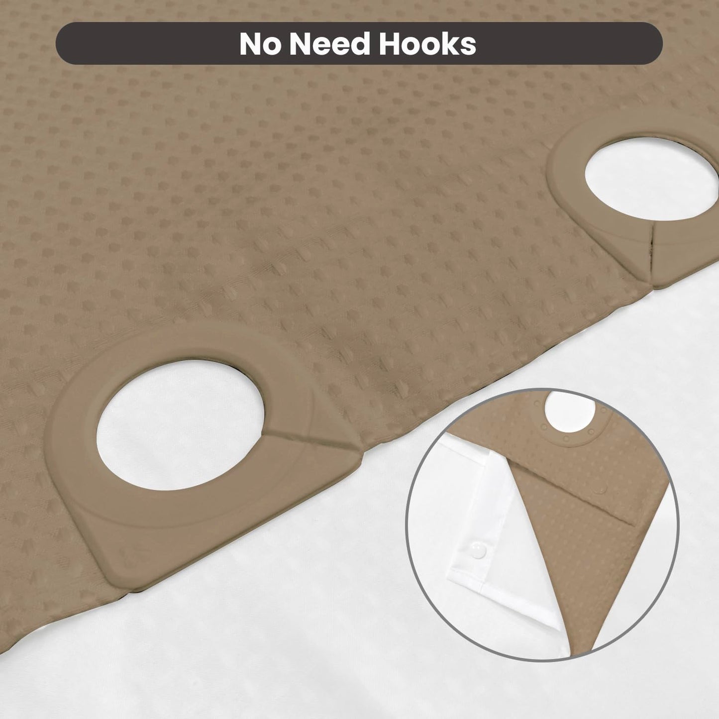 Inhousolu No Hook Shower Curtain with Removable Snap-in Liner, Waffle Weave 230 GSM Polyester, Weighted Hem, Water Repellent Washable, 72 x 84 Inch, Beige