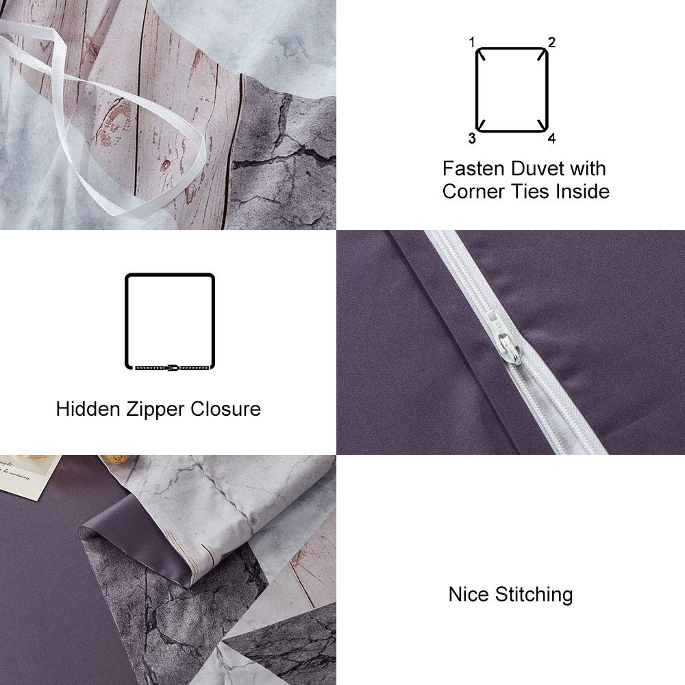 MILDLY 100% Long Staple Cotton Duvet Cover Set, 3pcs Geometric Marble Textured Pattern Printed Comforter Cover Set