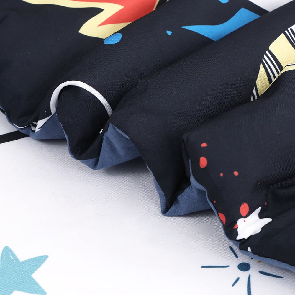 Wajade Kids Space Comforter Set Bed in A Bag Queen Size 7 Piece 3D Space Rocket Planets Bedding Set for Teens Boys Girls (1 Comforter, 1 Flat Sheet, 1 Fitted Sheet, 2 Pillowcase and 2 Pillow Sham)