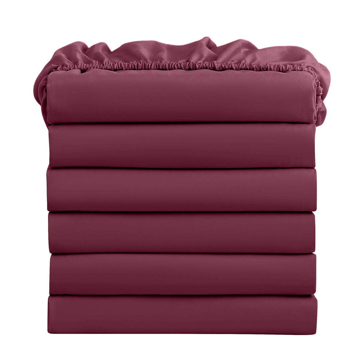 FreshCulture Twin Fitted Sheets, Bulk Pack of 6, Deep Pocket, Soft Microfiber Bottom Sheets for Home, Salons, Hotels, Twin Size Fitted Sheets Only (Burgundy)