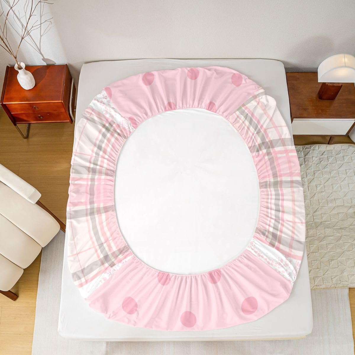 jejeloiu Pink White Bowkont Fitted Sheet Twin Size for Kids Boys Girls Plaid Bow Bed Sheets Set 16" Deep Pocket Soft Breathable Microfiber Polka Dots Bedding with 1 Pillowcase Room Decor