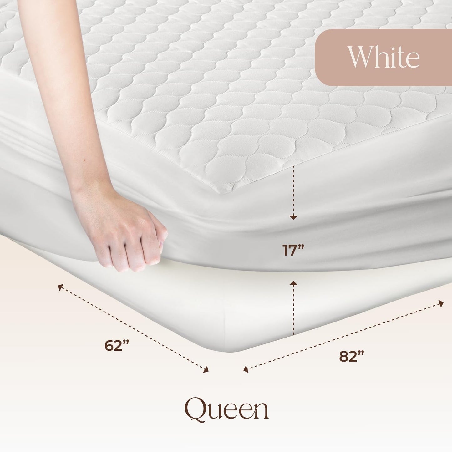 100% Cotton Organic Mattress Pad - Breathable & Cooling Mattress Protector Queen Size - Premium 300GSM Quilted and Machine Washable - Fairtrade & GOTS Certified Bed Protector (White, Queen)
