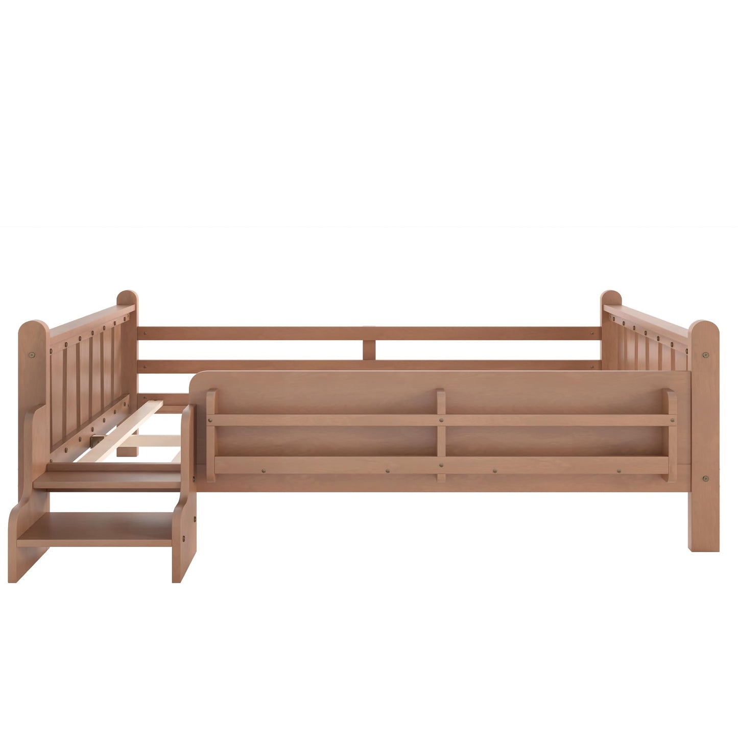 LUMISOL Kids Montessori Bed with Guardrail, Low Profile Bed Frame Full with Storage Shelves, Natural