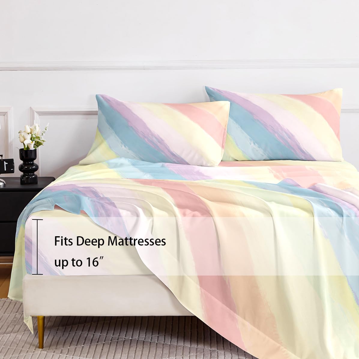 HCORA Floral King Sheet Set, Ultra Soft Double Brushed Microfiber Bed Sheets, Deep Pocket, Breathable, Wrinkle Resistant, Easy Care, 4PC, King