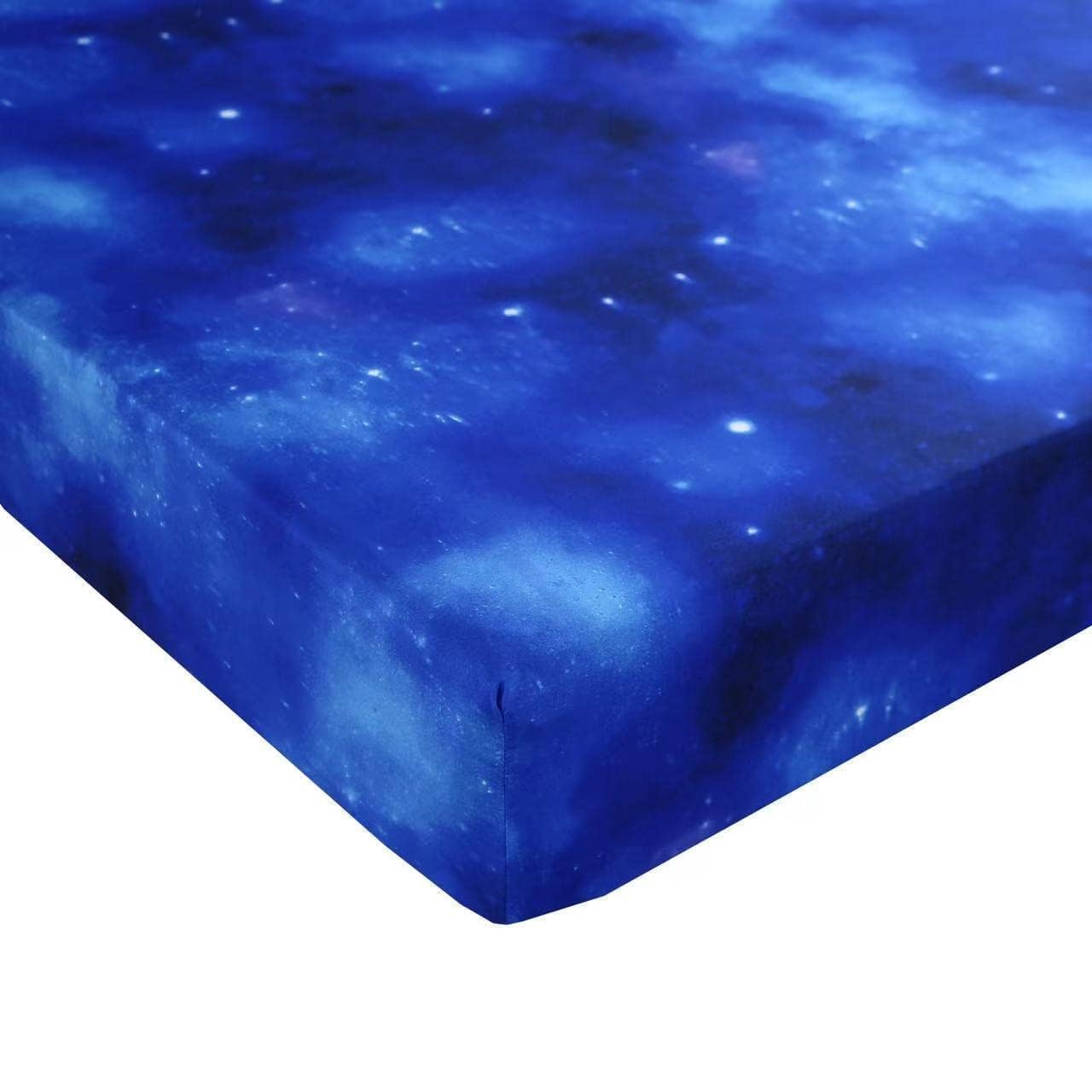 SDIII Blue Galaxy Fitted Sheet Twin with 2 Pillowcases, Soft Microfiber Deep Pocket Galaxy Sheet Twin for Boys Girls Kids and Teens