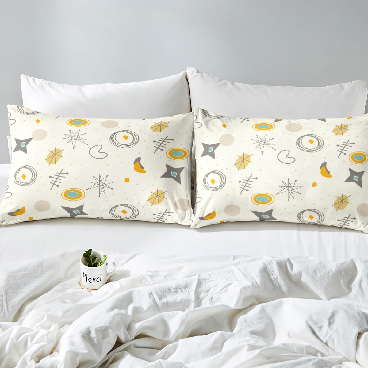 Kids Cartoon Atomic Comforter Cover Modern Mid Century Bed Set, Retro Fifties Duvet Cover Queen Size Hippie Abstract Bedding Sets, Geometric Polka Dots Bedspread Cover Teal Orange Room Decorative