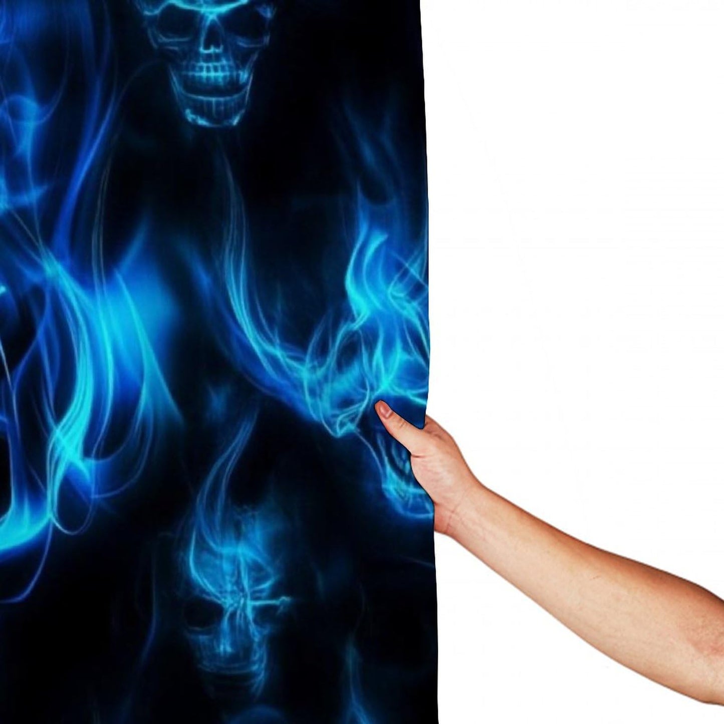 Waterproof Bathroom Decorative Shower Curtain with Curtain Hooks Skull Blue Flame, 72"x 70"
