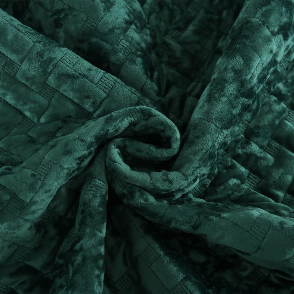 Liians Velvet Bedspread Quilt Bedding Sets,Luxury Elegant Ultra Soft Velvet Comforters Coverlet Blankets,Weave Stitching Pattern Cotton Quilted Bedspread for All Seasons,Turquoise,King Size