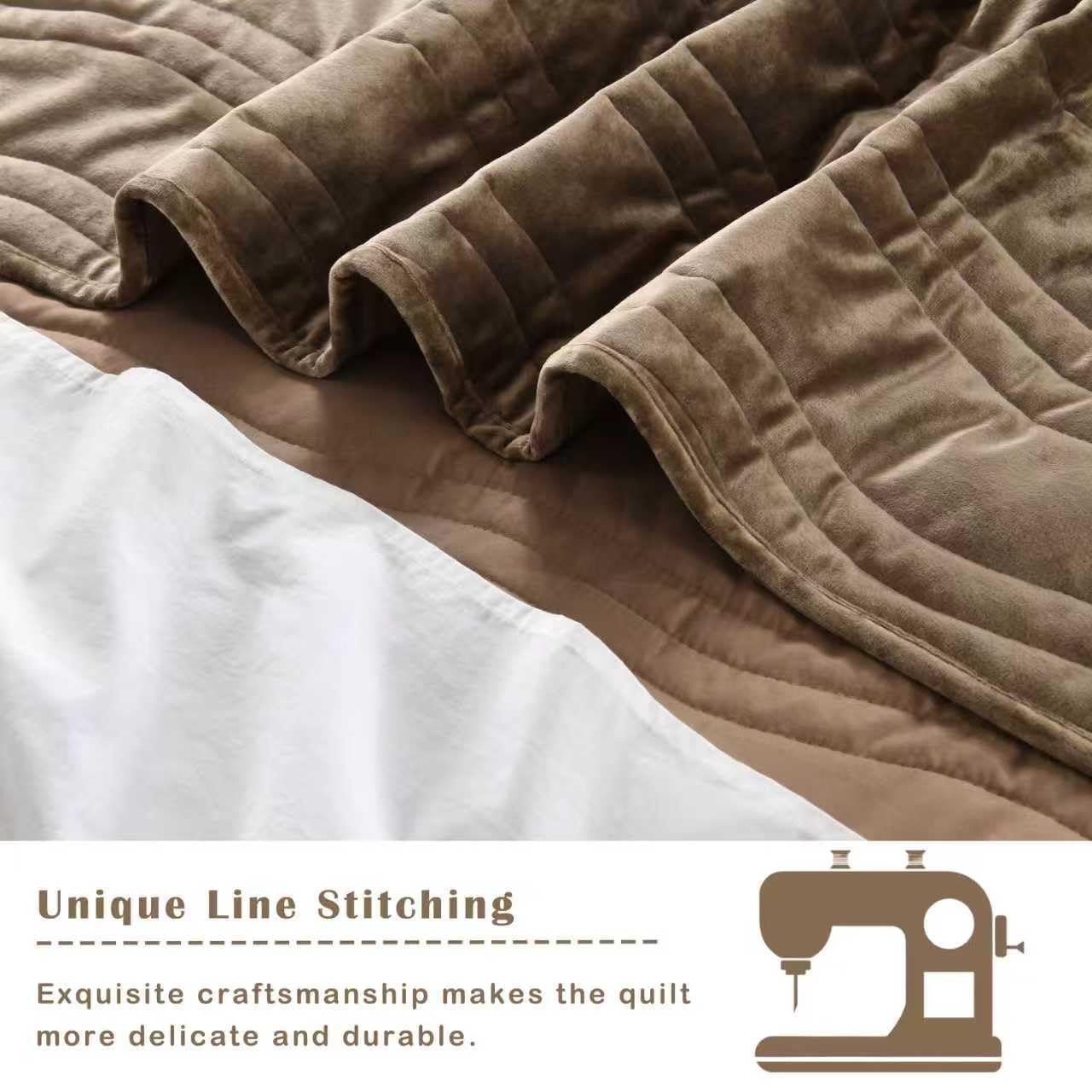 AJOCCI Velvet Quilt Set, Mocha Brown Velvet Quilt King Size Comforter Set, Luxury Bedding Soft Plush Bedspread, Machine Washable Coverlet, All-Season 3 Pieces