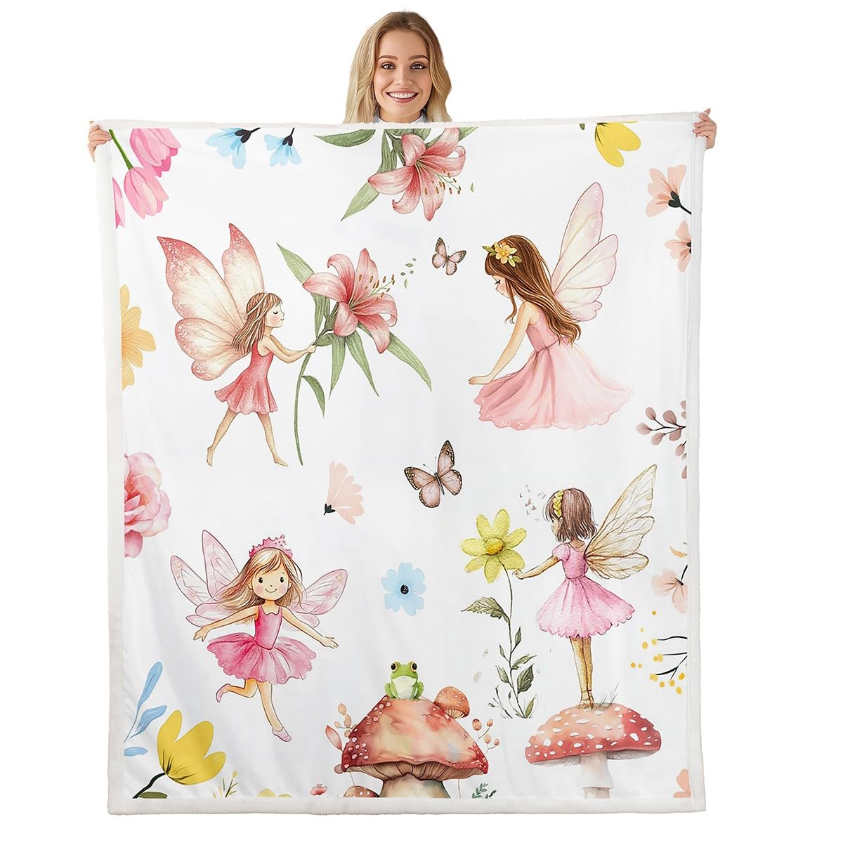 Feelyou Kids Princess Fleece Throw Blanket Fairy Garden Sherpa Blanket Pink Plush Blanket for Bed Sofa Couch Boys Girls Teens Bedroom Decor 40"x50"
