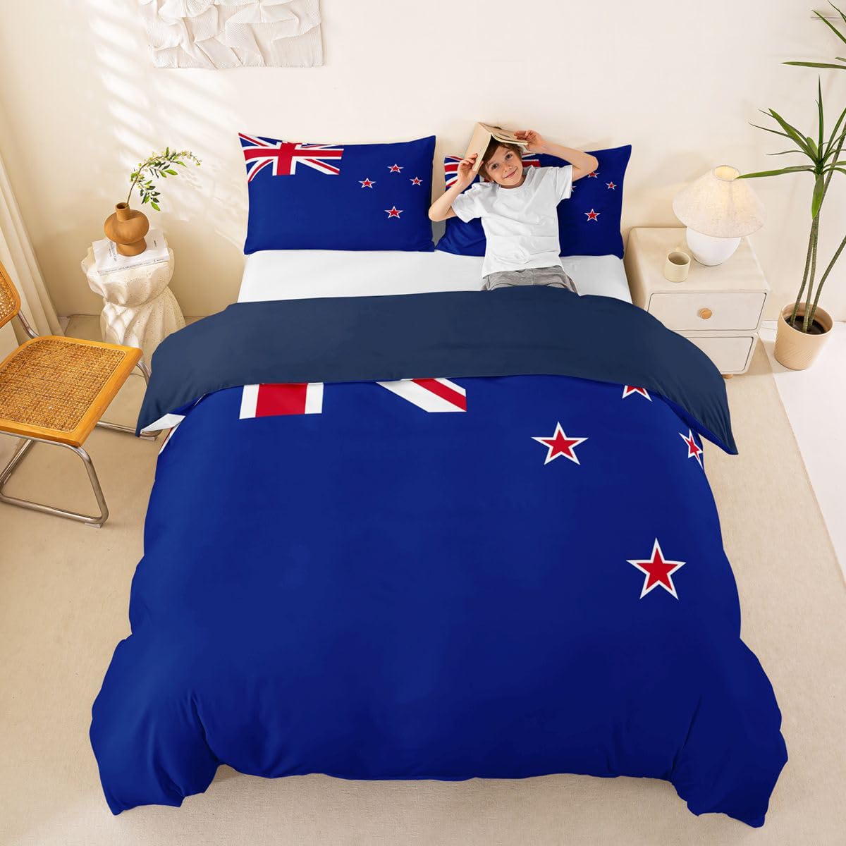 Feelyou New Zealand Flag Duvet Cover Full Size Boys Girls New Zealander Bedding Set Breathable Soft World Countries Comforter Cover 3Pcs International Flag Bedroom Decor Soccer Sports Game