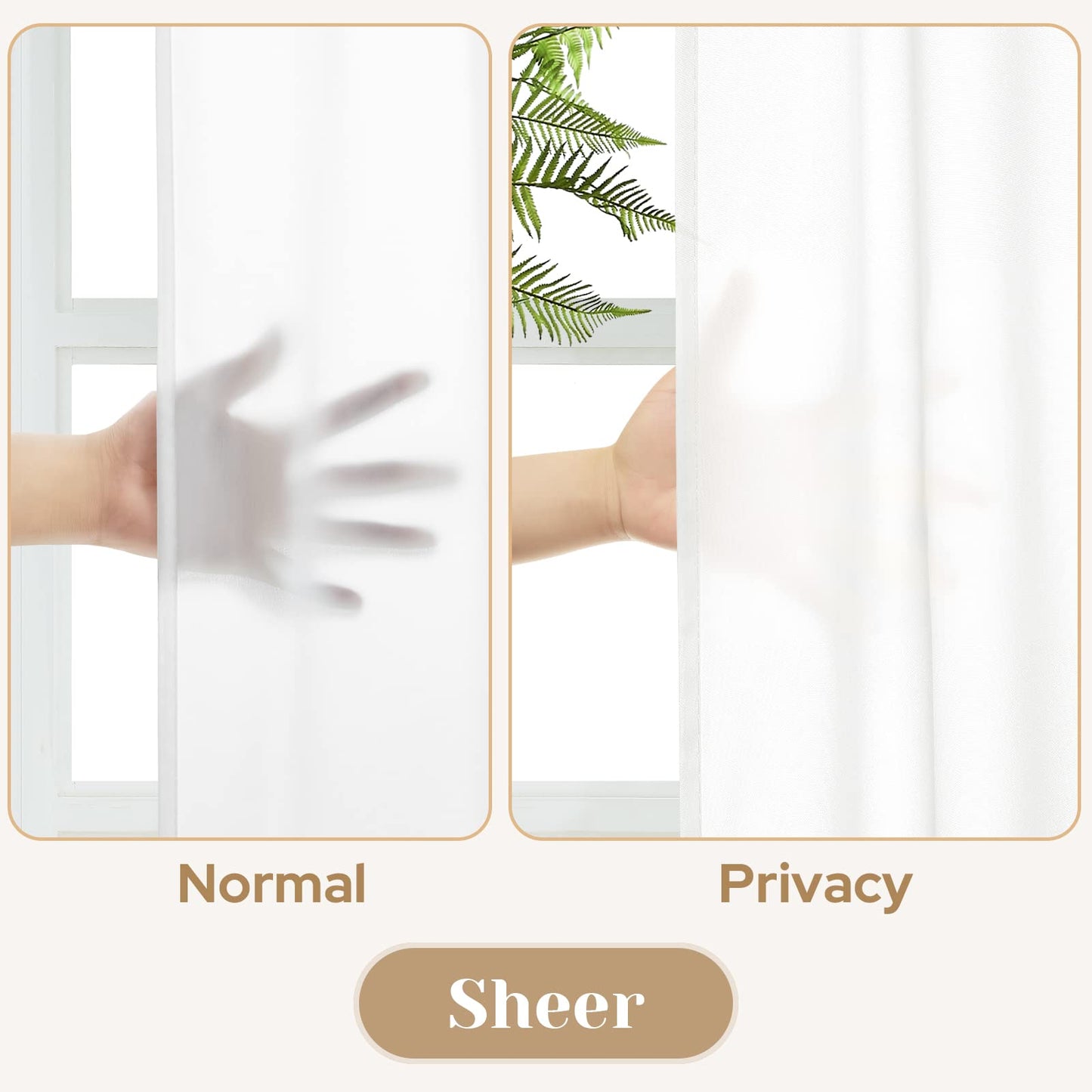 HOMEIDEAS Non-See-Through White Privacy Sheer Curtains, 52 X 45 Inches Long 2 Panels Sheer Curtains Light Filtering Window Drapes for Bedroom Living Room