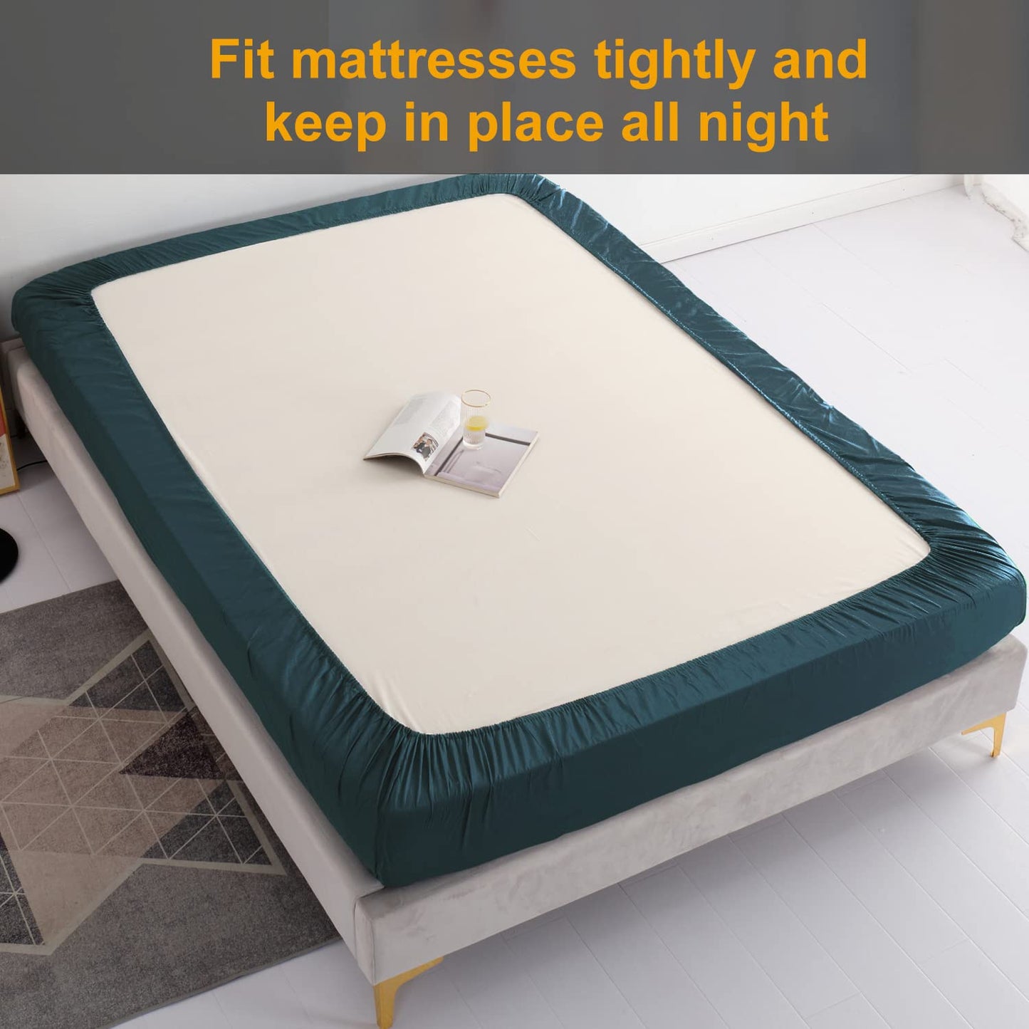 MILDLY Deep Pocket Fitted Sheet Only Queen Size 60"x80" 100% Long Staple Cotton Dark Teal Breathable Bottom Sheet Fits Up to 14" Deep Mattress