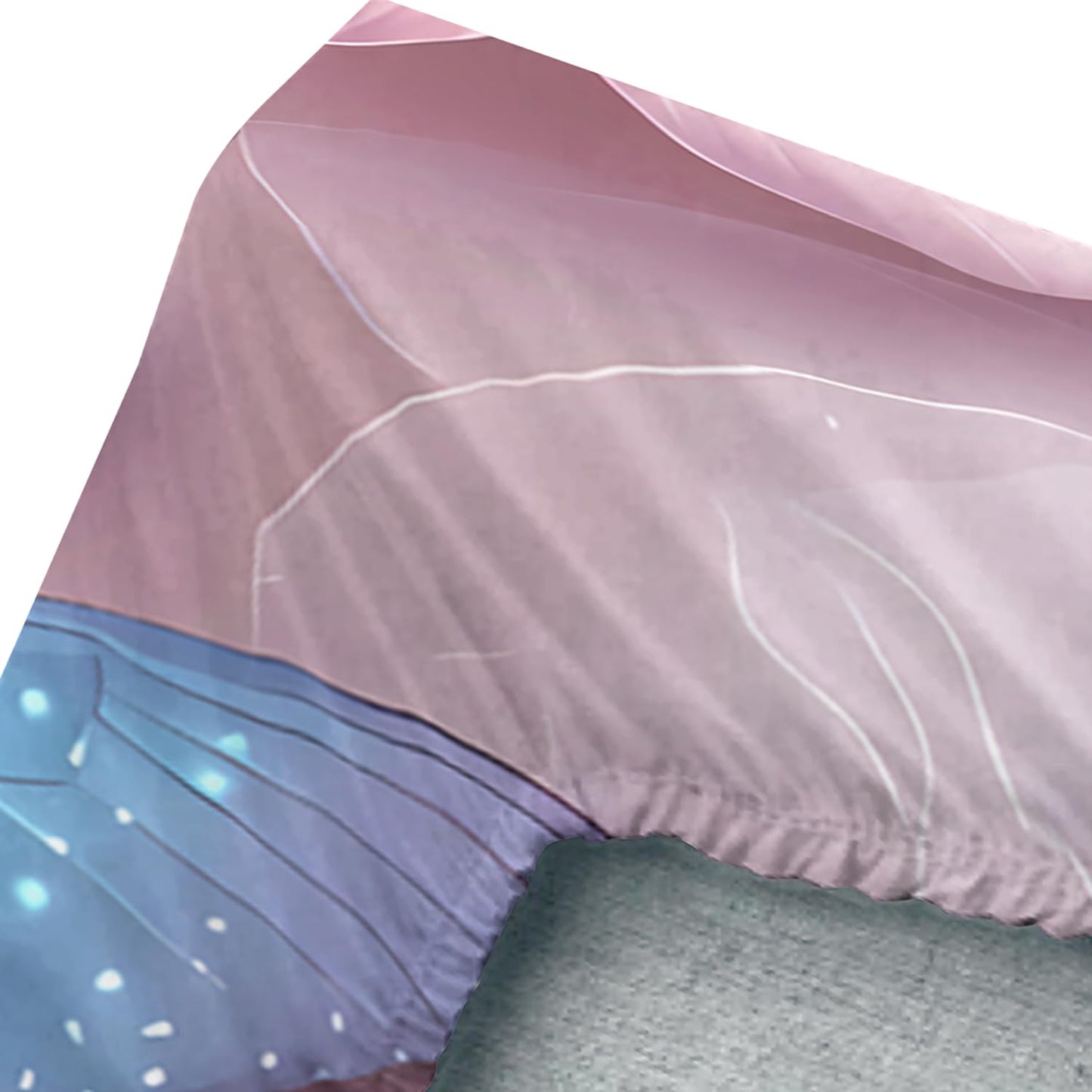 UEVBF Beautiful Blue Butterfly Fitted Sheet Set Full Size,Pink Flowers Pearl Bedding Sets for Kids Girls Toddlers Room Decor,1 Fitted Sheet+2 Pillowcases.