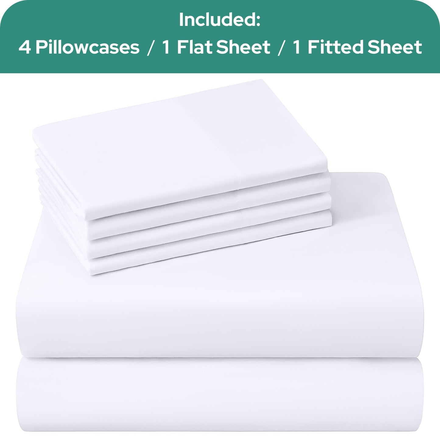 HOMEIDEAS King Size Bed Sheets - 6 Piece Set (White) - Extra Soft Brushed Microfiber 1800 Bedding Sheets, Deep Pocket, Wrinkle & Fade Free