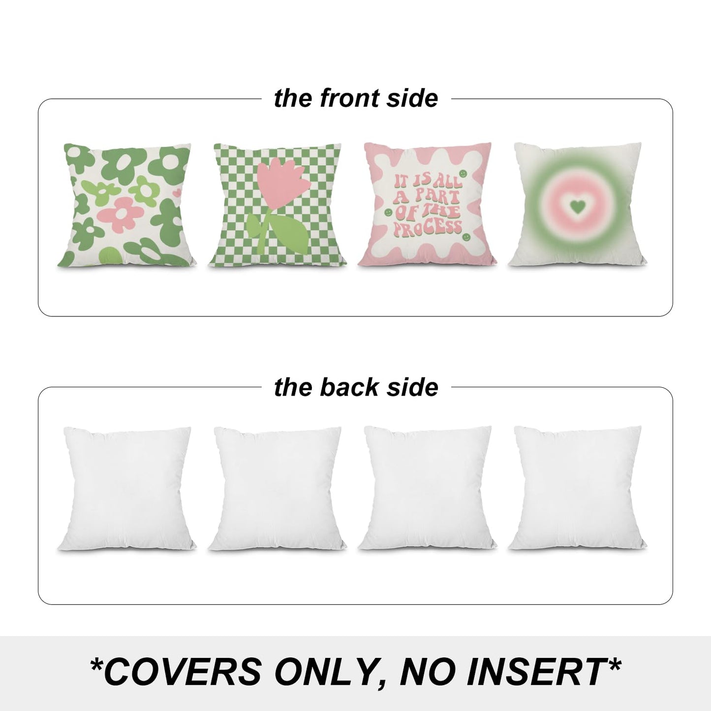 heilkee Danish Pastel Room Decor Aesthetic Sage Green and Pink Throw Pillow Covers Set of 4 Decorative Pillowcase Trendy Square Cushion Case for Living Room Girls Bedroom Dorm,18x18 Inches