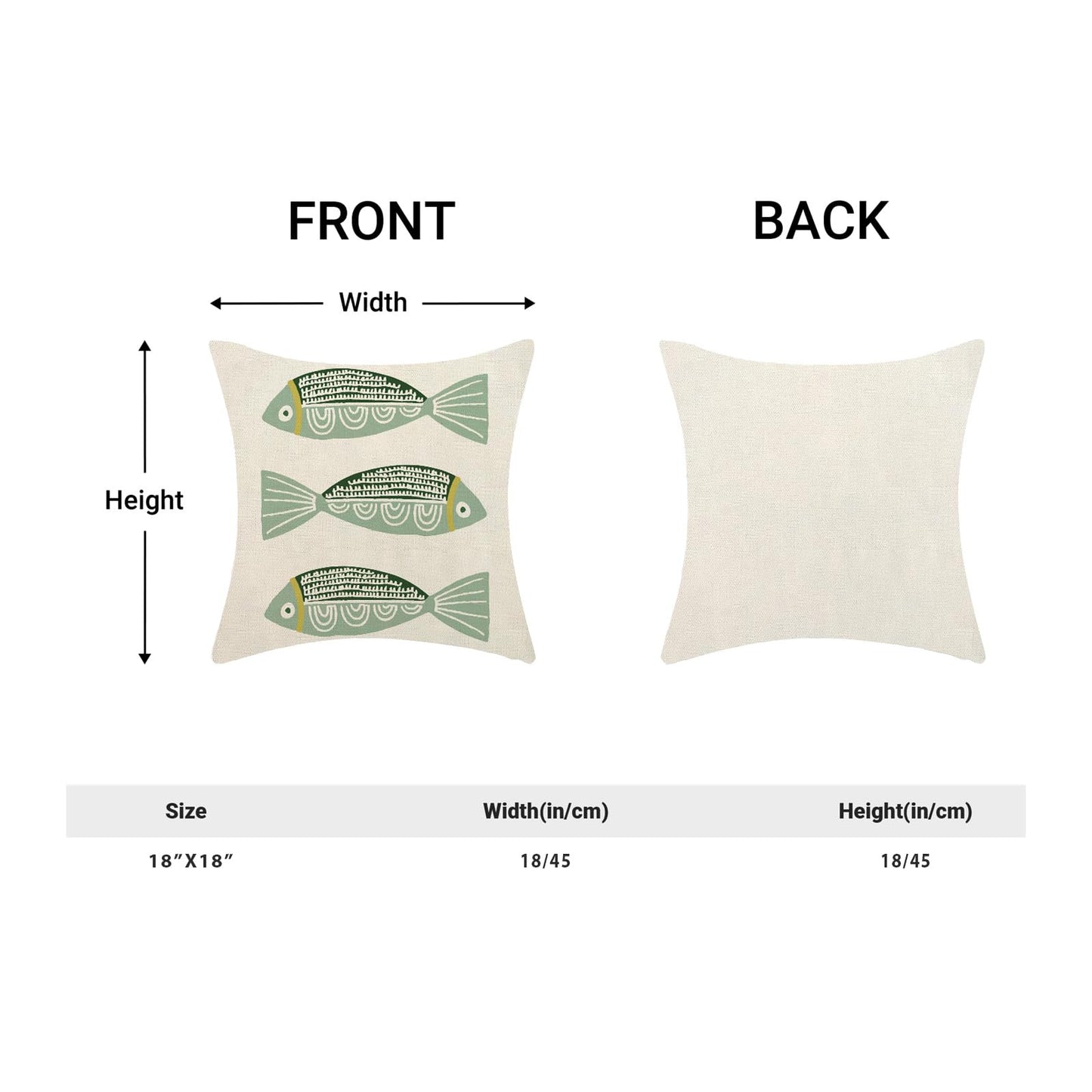 OFIRD Coastal Pillow Covers 18 x 18 Inch Set of 2,Ocean Beach Green Fish Throw Pillows Summer Nautical Outdoor Decorative Pillow Cases Square Farmhouse Cushion Case for Couch Sofa Decoration