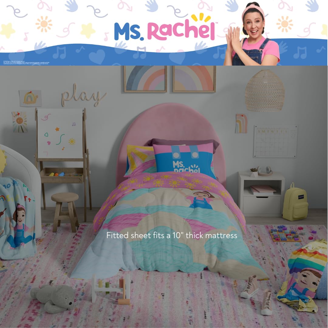 Ms. Rachel Educational Adventures Kids Bedding Super Soft Microfiber Comforter and Sheet Set, 4 Piece Twin Size, (Officially Licensed Product) by Franco