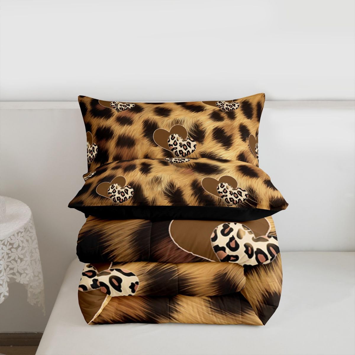 Erosebridal Leopard Print Comforter Set King Brown Leopard Bedding Set Abstract Wild Animal Skin Comforter for Kids Boys Girls,Cheetah Fur Spots Quilt Duvet