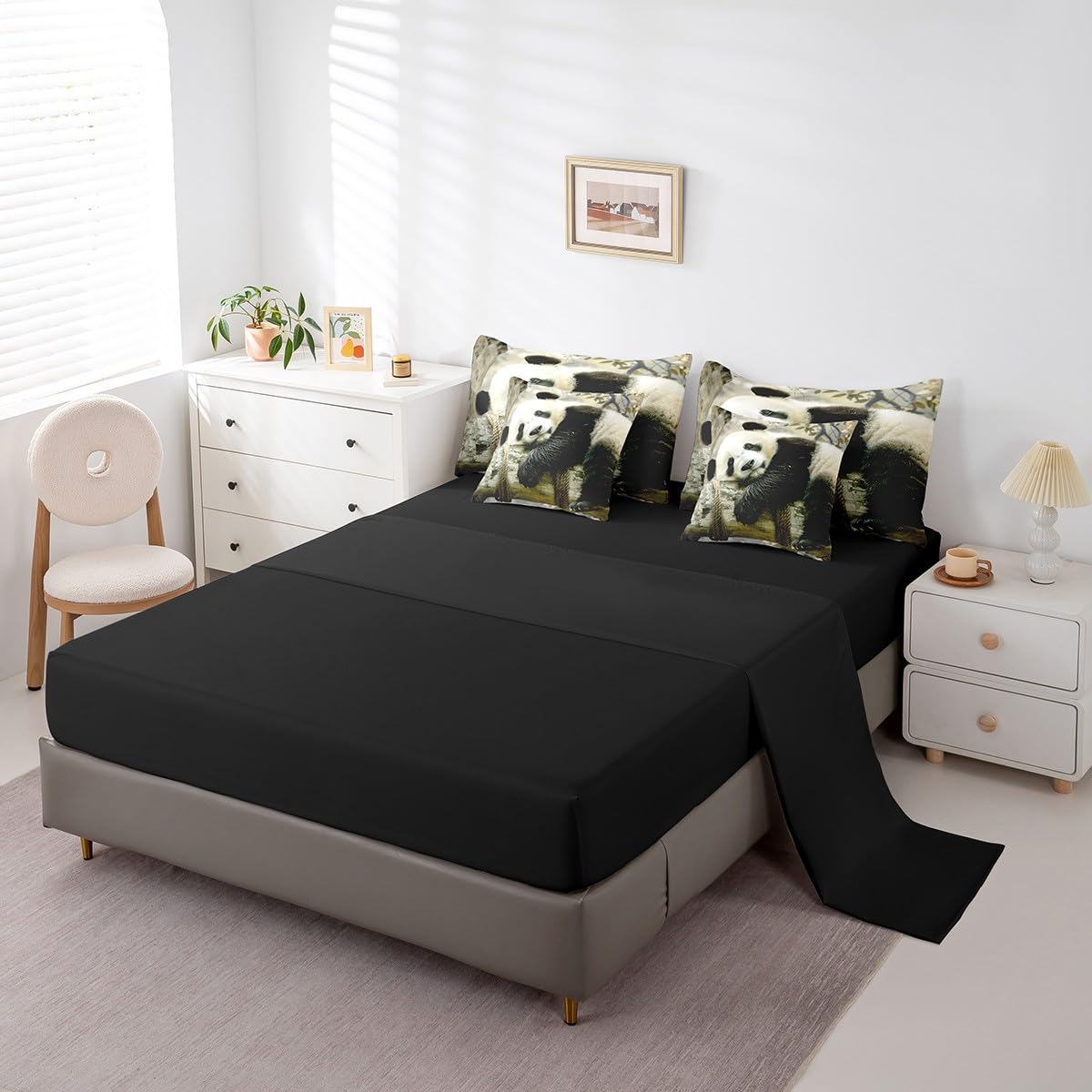 Feelyou Panda Comforter Set Queen Size 7 Pieces for Kids Cartoon Panda Bed in a Bag Boys Girls Animal Bed Set Includes Comforter, Sheet Set, Pillowcases & Pillow Covers - Super Soft Breathable