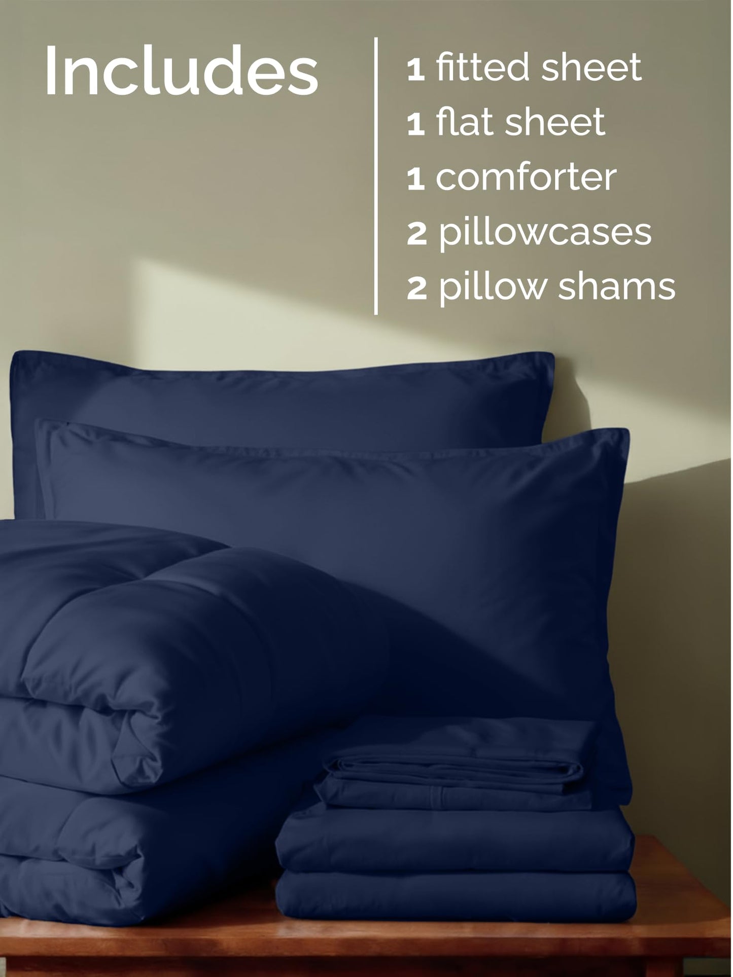 Queen Comforter Set Navy Blue - Bed in a Bag Queen Size 7 Pieces - Down Alternative Duvet Insert - Lightweight Comforter Bedding Set with Flat Sheet, Fitted Sheet, Pillowcases & Shams for All Seasons