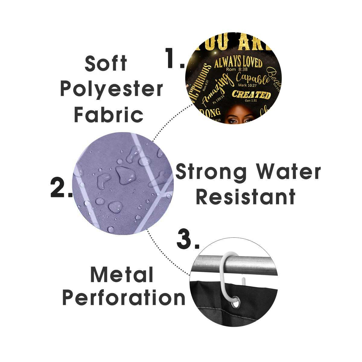 Jayden Madge 4PCS Afro Black Girl Shower Curtain Set, Purple Orange Butterfly Gold Glitter Motivational Quotes Elegant Melanin Queen African American Woman Bathroom Decor, Non-slip Bath Mat Toilet Rug