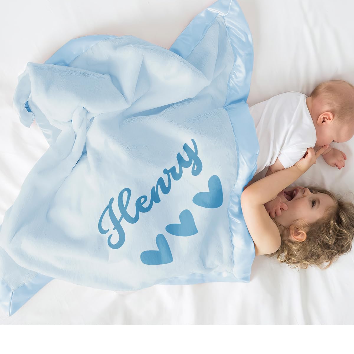 DayOfShe Personalized Baby Blankets with Name for Boys Girls Birthday Baby Shower New Essentials Gifts,Custom Blue Baby Boy Blankets with Name for New Baby Boy Christmas