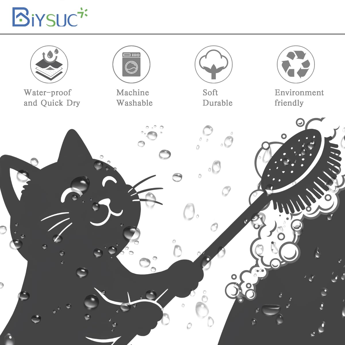 BIYSUC Dinosaur Shower Curtain Funny Dino Cat for Kids Boys Trex Silhouette Animal Shadow Cartoon Black White Bathroom Waterproof Polyester Fabric 72Lx72W Inch with Hooks