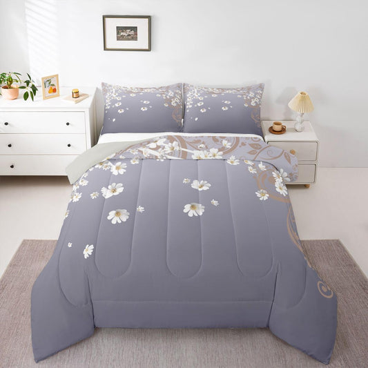 Erosebridal Japan Floral Comforter Set Cherry Blossom Full Size Bedding Sets for Tween Boys Girls | Botanical Flower Japanese Style Comforter Wash Painting Ethnic Kawaii Bed Set, Room Decor Aesthetic