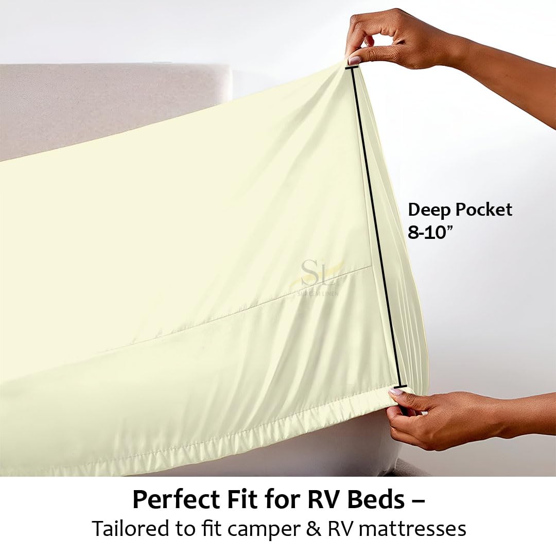 Shreem Linen Microfiber RV Sheet Sets, 48x75 3/4 Full Bunk, Ivory Solid - Fits Mattresses up to 8 Inches Deep, 4 Piece RV Bed Sheets for Campers, Motorhomes, and Travel Trailers