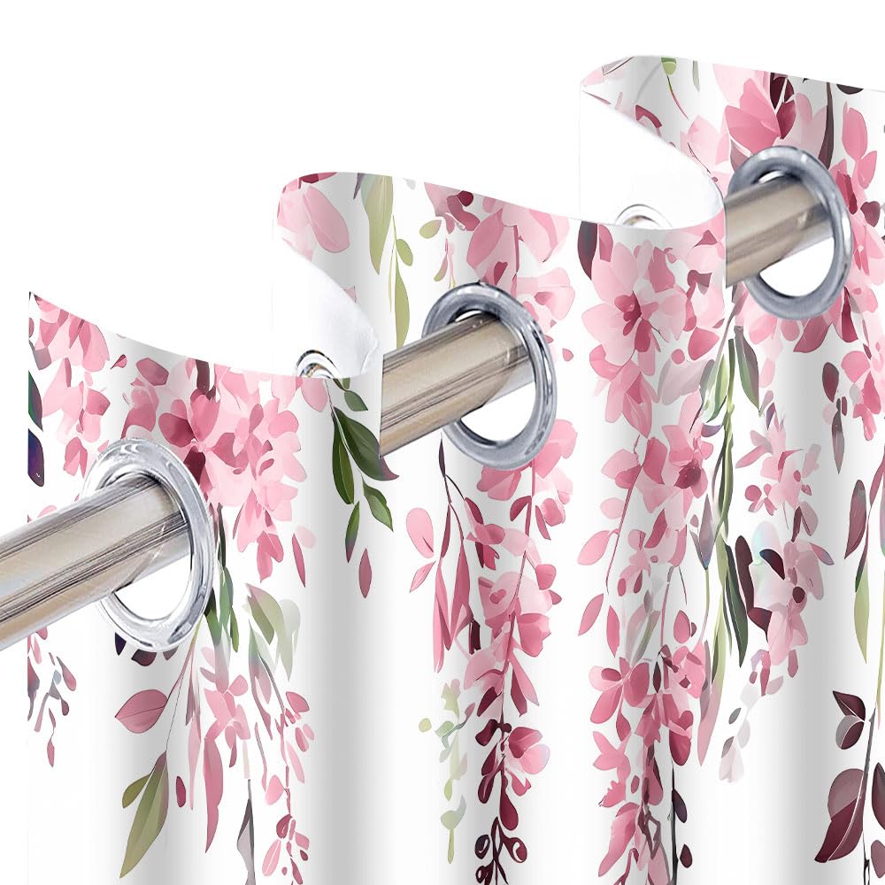 EOTDMS Pink Watercolor Floral Curtains 84 inches Long, Botanical Leaves Vine Flowers Rustic Farmhouse Curtains, Blackout Window Treatment Drapes for Bedroom Living Room 42x84inch, 2 Panels