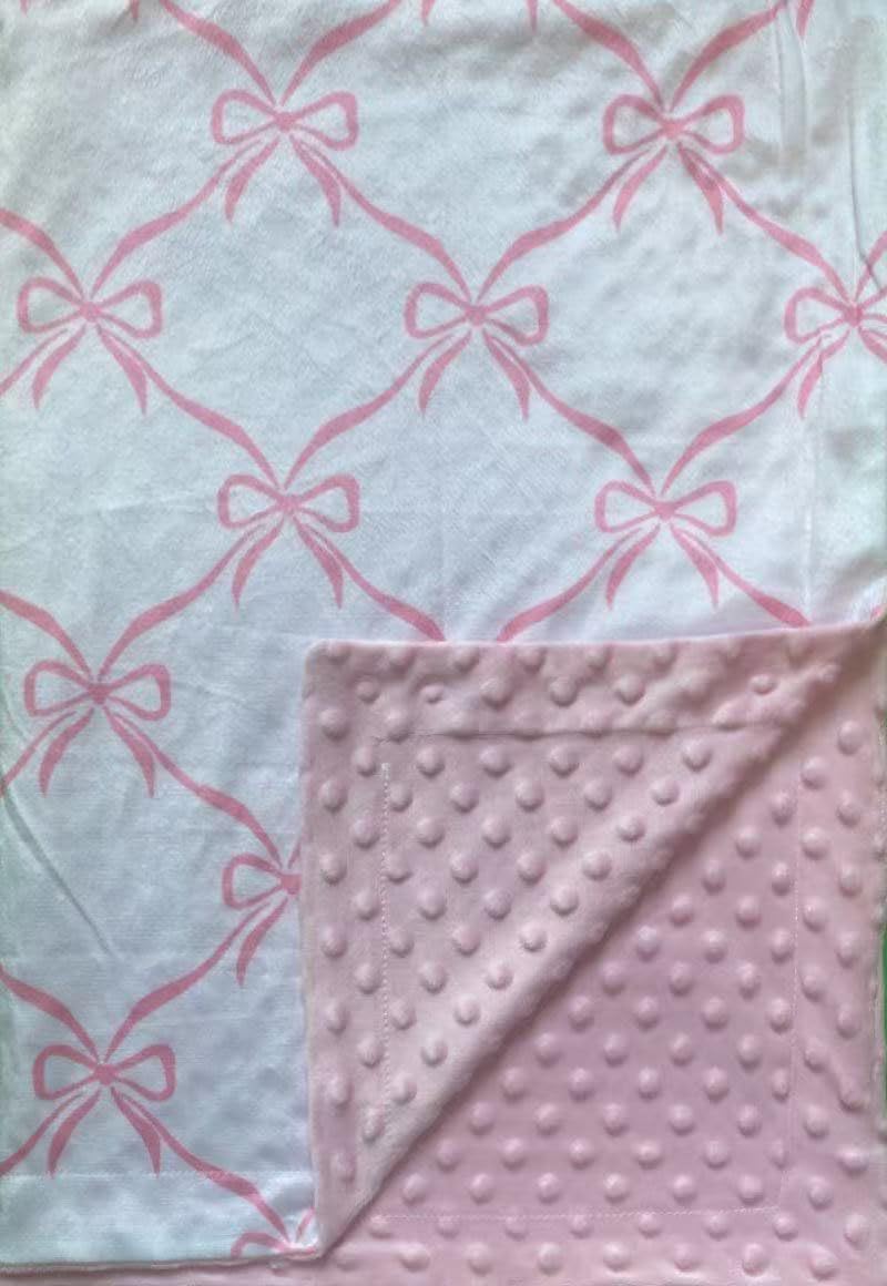 Baby Blanket for Boys Girls Super Soft Double Layer Minky with Dotted Backing Cute Cow Crib Receiving Blanket Bed Throws for Newborns Nursery Stroller Toddler 30 x 40 Inch (Pink Bow)