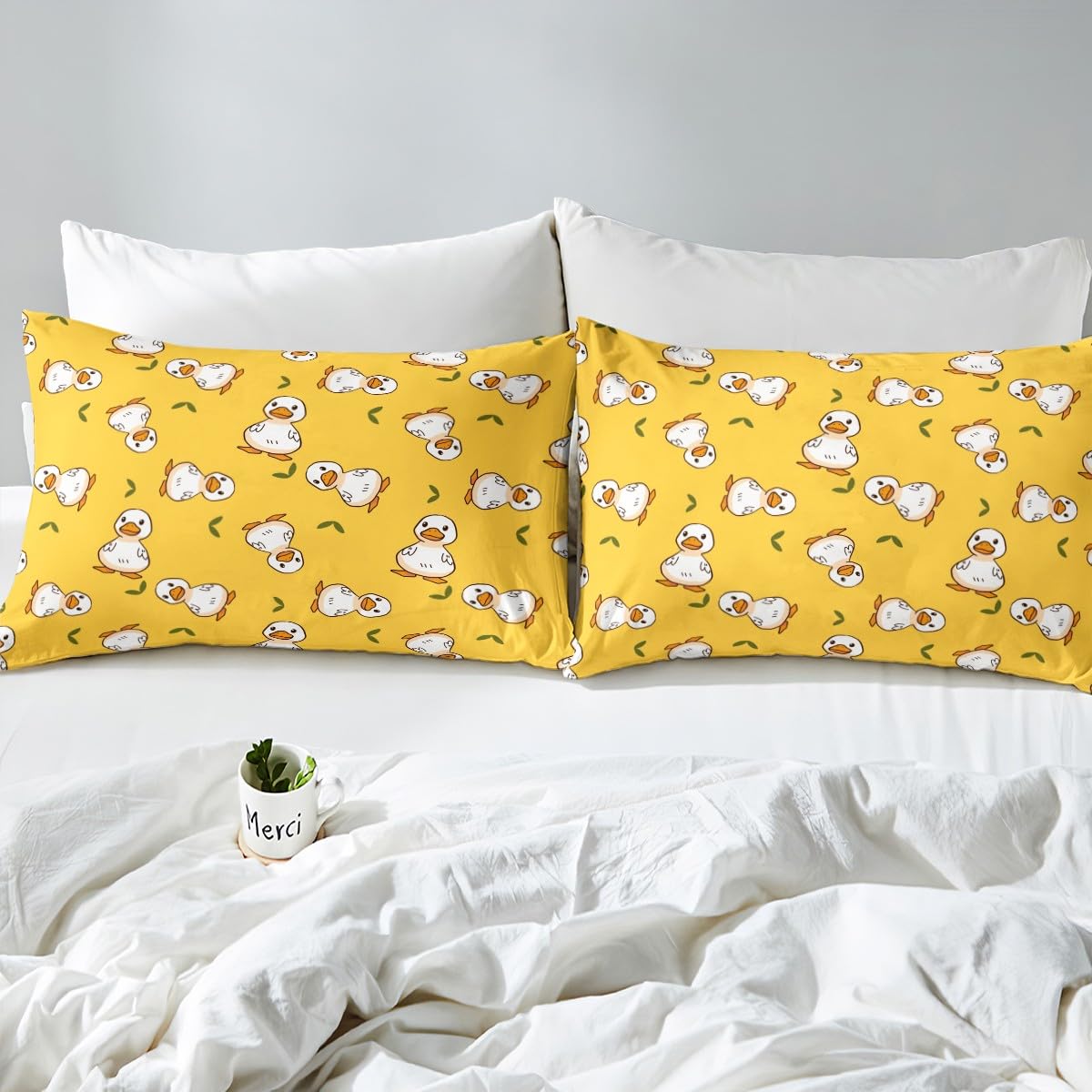 Erosebridal Duck Sheet Set, Cartoon Duck Bed Sheets for Kids, Lovely Hand Painted Bedding Set with Full Fitted Sheet + Flat Sheet + 2 Pillowcases