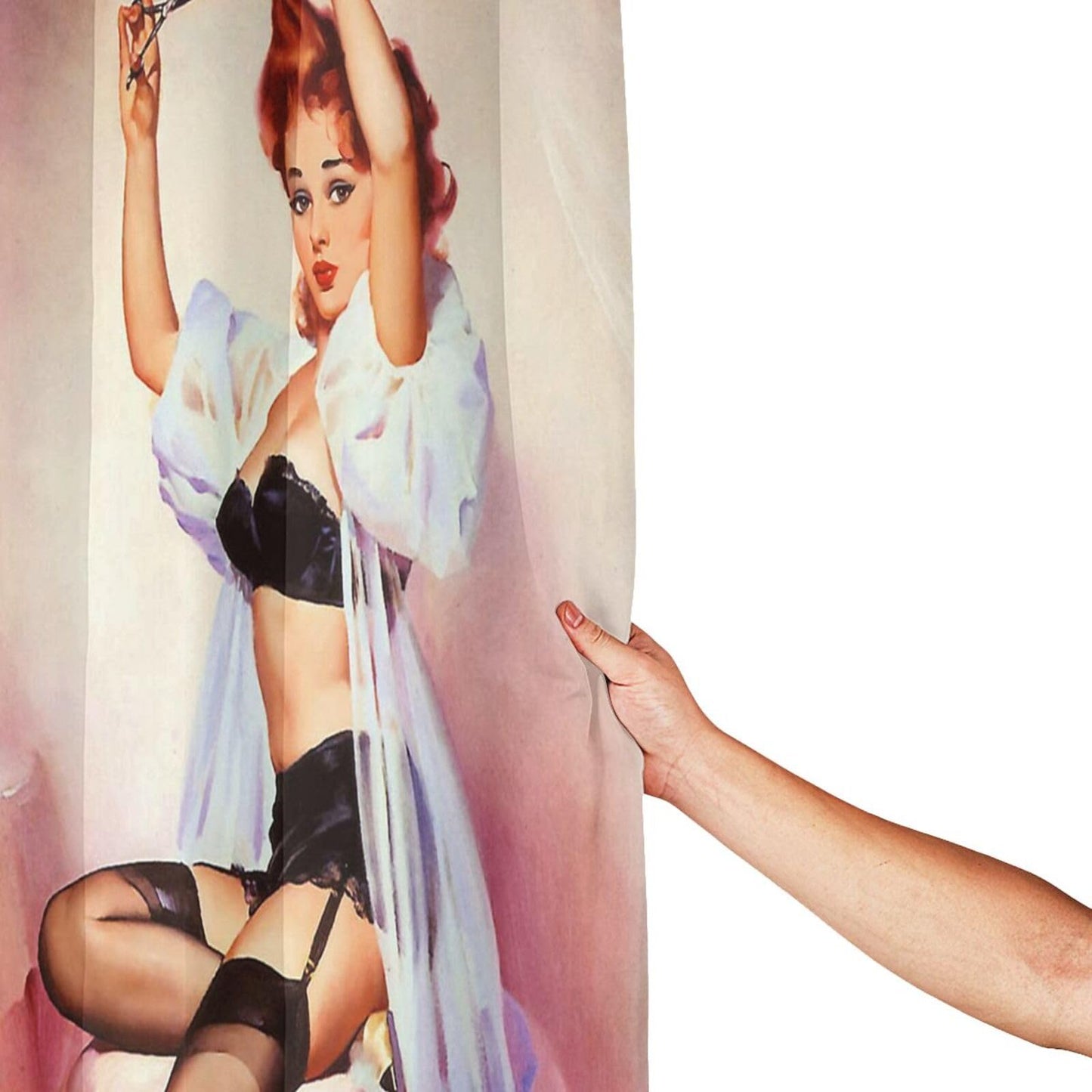 FUNNY KIDS' HOME Retro Pin up Girl Shower Curtains for Bathroom Oil Painting Art Canvas Style Decorations Sexy Girl with a Scissors Waterproof Polyester 72(w) x72(h)