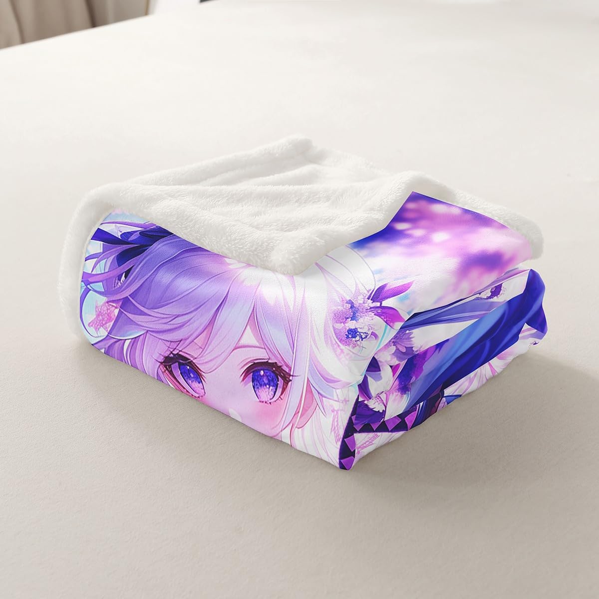 Erosebridal Anime Girl Twin Size Sherpa Blanket for Kids,Kawaii Japanese Anime Fuzzy Plush Throw Cartoon Girl Fleece Blanket Sci Fi Style Japanese Animation Decor for Bed Couch for Kids Girls