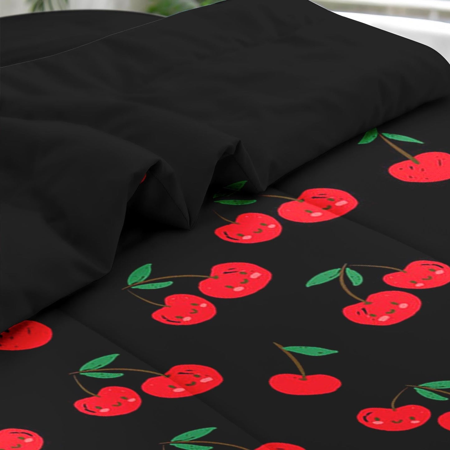 Pamnest Comforter Set King Size, Cute Cartoon Cherry 7 Pcs Bedding for Kids and Adults, Red Sweet Fruit Bed Sheet Sets with Fitted Sheet 2 Pillowcases & 2 Shams for Bedroom Bed Decor