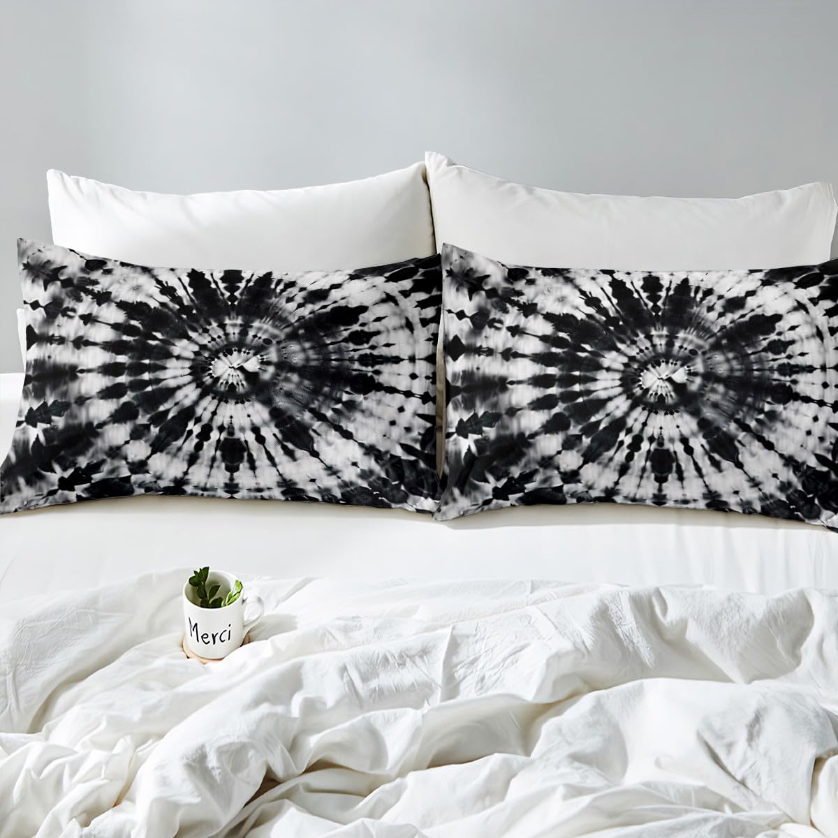 Tie-Dye Bedding Set Adult Women Black Abstract Swirl Hippie Theme Comforter Cover Spiral Tie-Dye Decor Bedspread Hippy Bohemian Gypsy Style Duvet Cover Soft Micorfiber Quilt Cover, Full Size