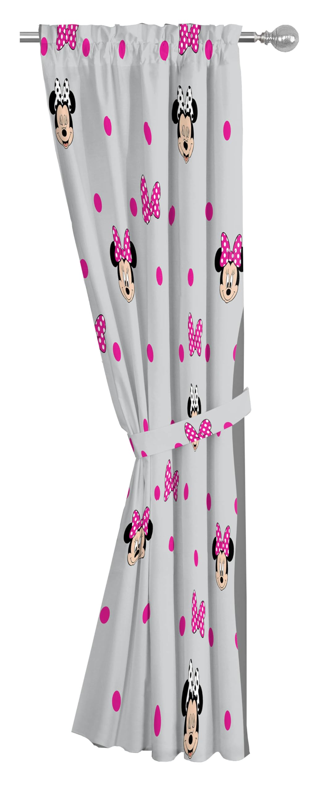 Jay Franco Black Out Window Curtains for Kids Bedroom 4-Piece Drape Set with 2 Tiebacks, Grey - Minnie Mouse, 42" W x 63" L (Pack of 2)
