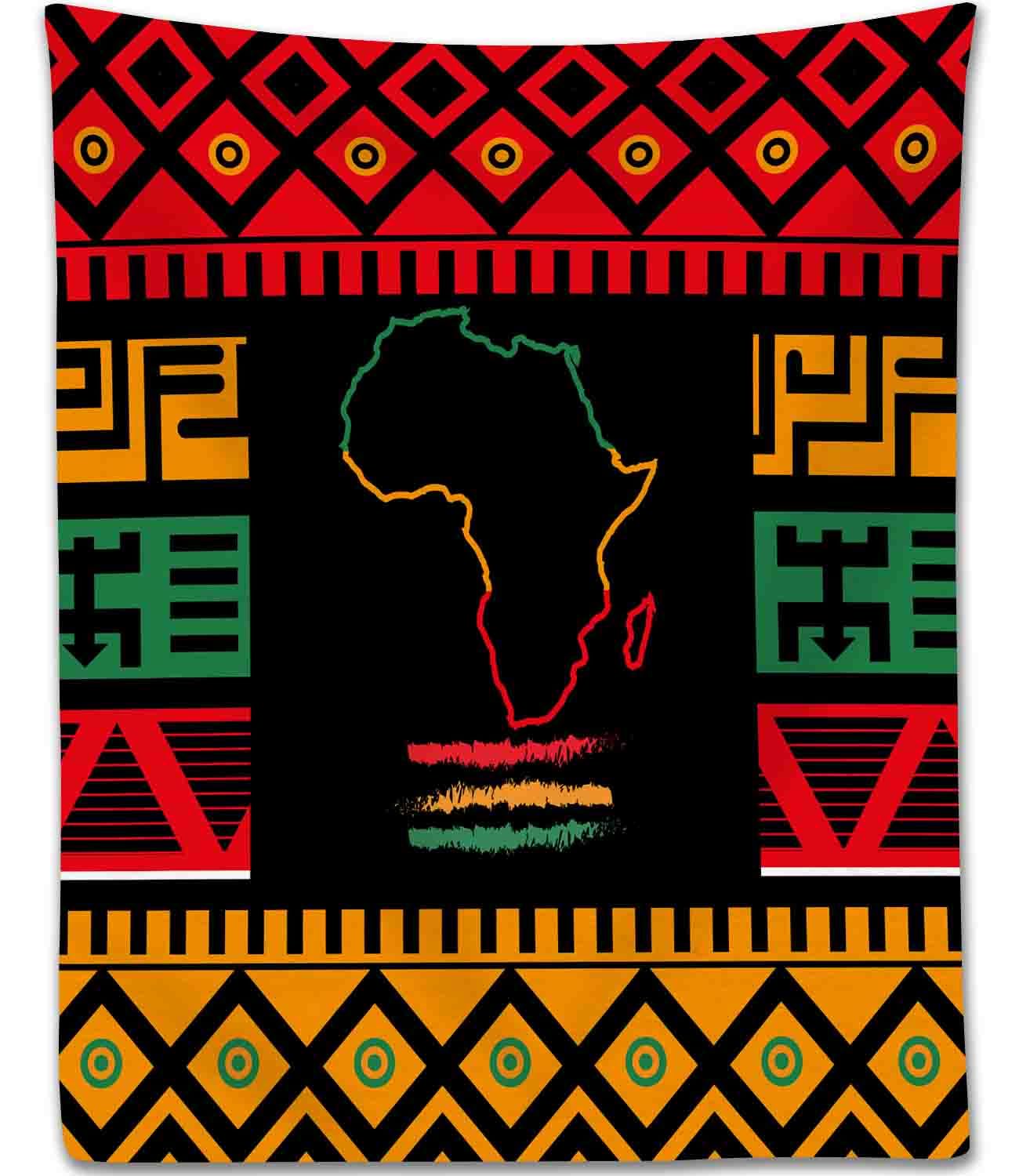 TKUYO African Throw Blanket, Map of Africa Black History Moth Traditional Tribal Ethnic Geometric Print Colorful Fuzzy Fannel Blankets for Sofa Bed Chair Couch Bedroom Living Room Gifts, 30"x40" Inch