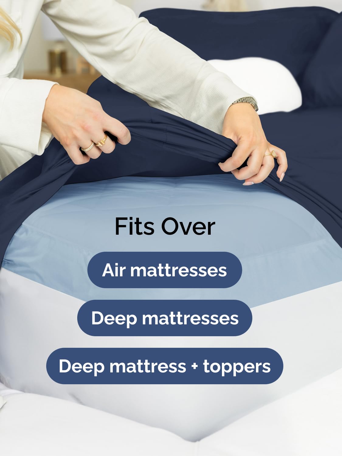 Extra Deep Pocket Full Size Sheet Set - 4 Piece Breathable & Cooling Bed Sheets - Hotel Luxury Bedding with 16 to 21 inch Extra Deep Pockets - Soft, Fade and Wrinkle Resistant - Oeko-Tex - Navy Blue