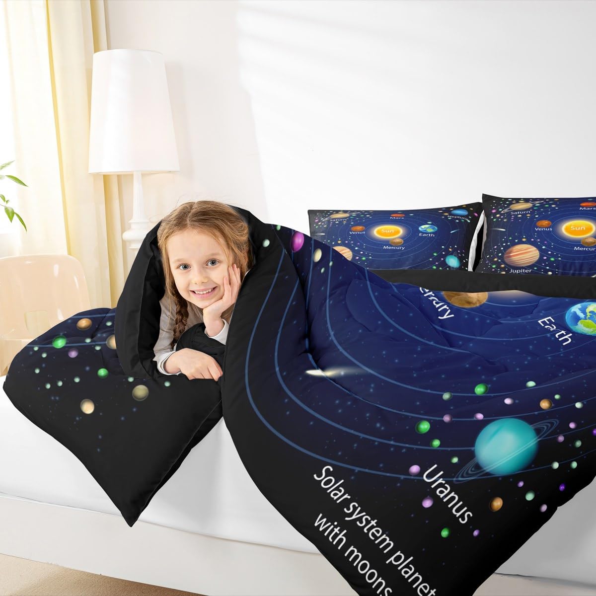 Feelyou Outer Space Comforter Set Boys Universe Planet Bedding Set for Kids Boys Girls Galaxy Comforter Planet Quilt Set 1 Comforter Set with 1 Pillowcase Twin Size