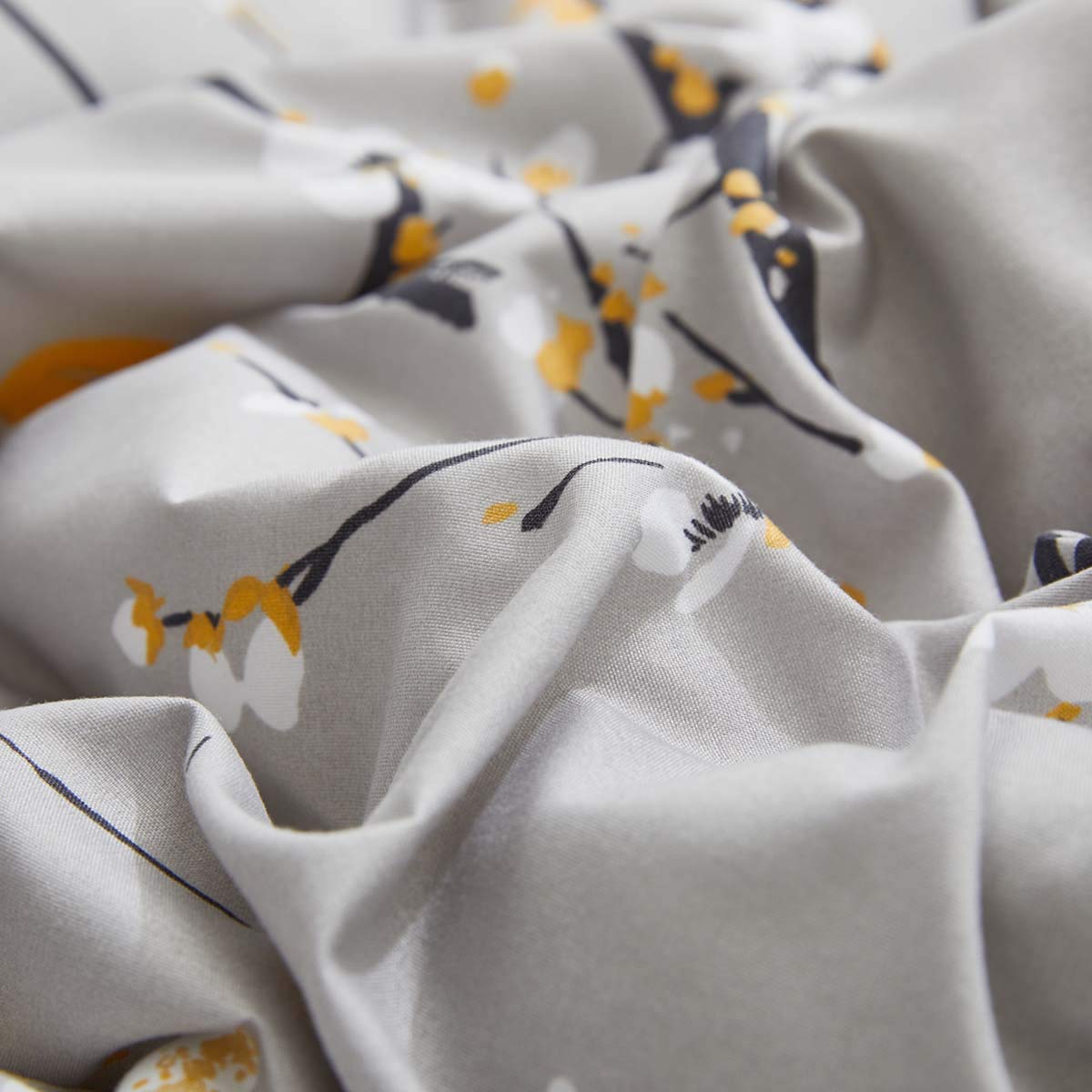 Gray Comforter Sheet Set Bed in a Bag 6 Pieces Twin Size Tree Branch Bloom Flower Spring Summer Bedding Set (1 Comforter 2 Pillow Shams 1 Tan Flat Sheet 1 Fitted Sheet 1 Pillowcases)