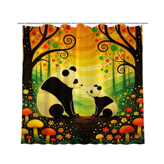 REZHOCH Fun Panda Silhouette Shower Curtain 72x72 Inch,Cute Animal Cartoon Forest Home Bathroom Decor,Colorful Waterproof Fabric Kid Boy Girl Bath Set Decoration with Hooks